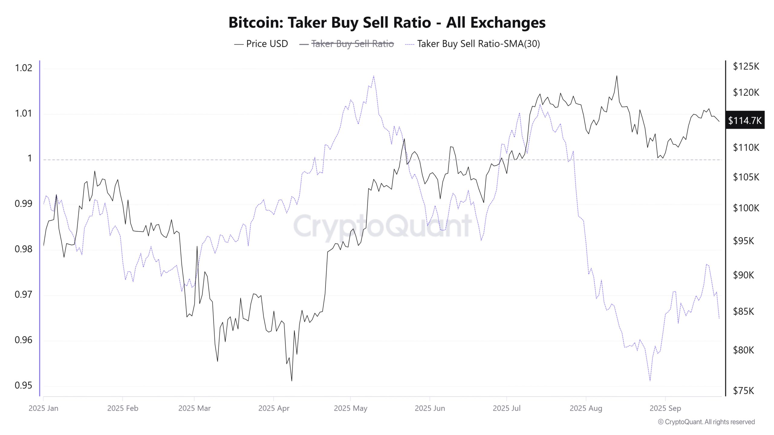 Bitcoin Taker Buy Sell Ratio. Source: CryptoQuant.
